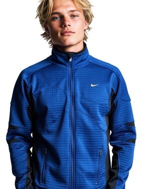 Nike Vintage Sphere Thermal Waffle Knit Full Zip  Blue Running Training Jacket